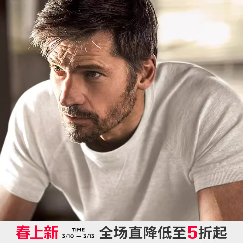 【商场同款】AKCLUB新款短袖夏季男修身纯棉权力的游戏肌理感T恤