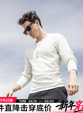 AK男装秋冬新款复古圆领插肩棉质干爽透气长袖T恤男
