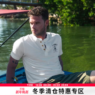 NAVY复古亨利领棉质干爽亲肤海锚印花短袖 新款 T恤男 夏季 AK男装