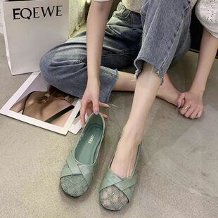 网鞋女2026春夏新款网纱透气轻便软底平底鞋浅口一脚蹬圆头豆豆鞋