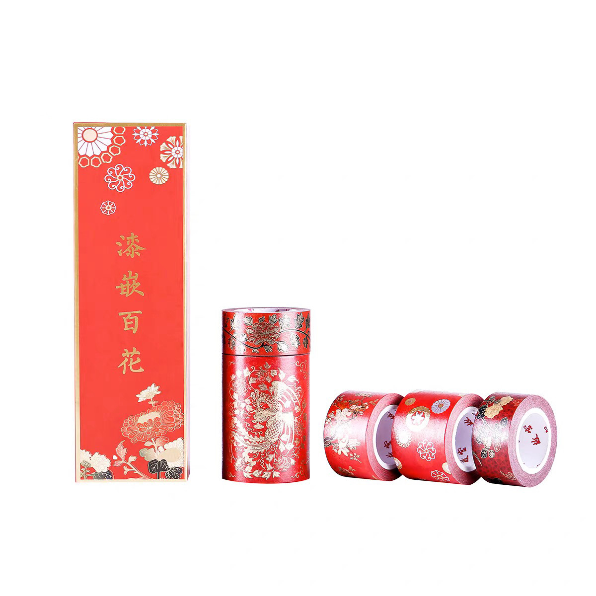 故宫漆嵌百花和纸胶带套装古风手帐烫金大红国风胶带新年装饰贴纸