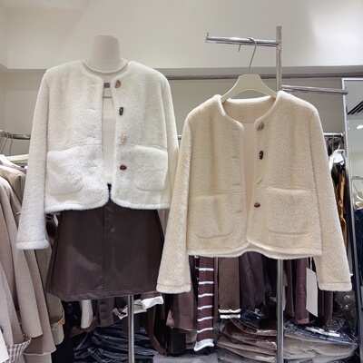 2025年冬季新款小香风绵水貂毛单排扣风圆领上衣皮毛一体外套