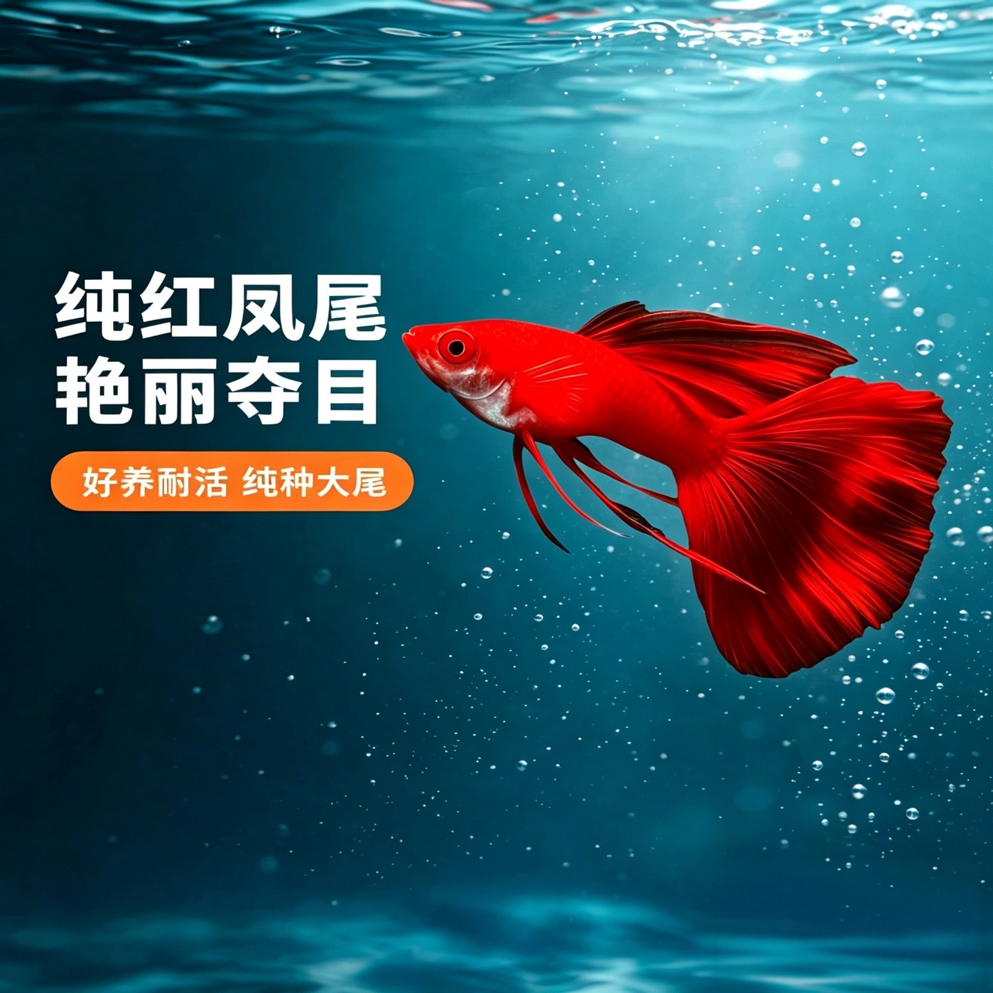 全红孔雀鱼活鱼热带观赏鱼纯种大尾巴凤尾鱼小型淡水好养耐活