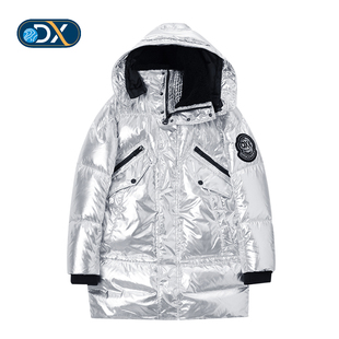 DISCOVERYEXPEDITION户外鹅绒银色中长款羽绒服男女同款保暖外套