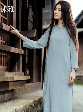 康愫雅套装棉麻瑜伽服套装假两件禅修服居士服瑜珈裙长袍K629