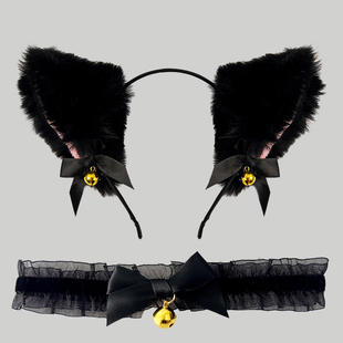 猫耳朵发箍女头饰蕾丝蝴蝶结铃铛狐狸兽耳头箍项圈锁骨链套装