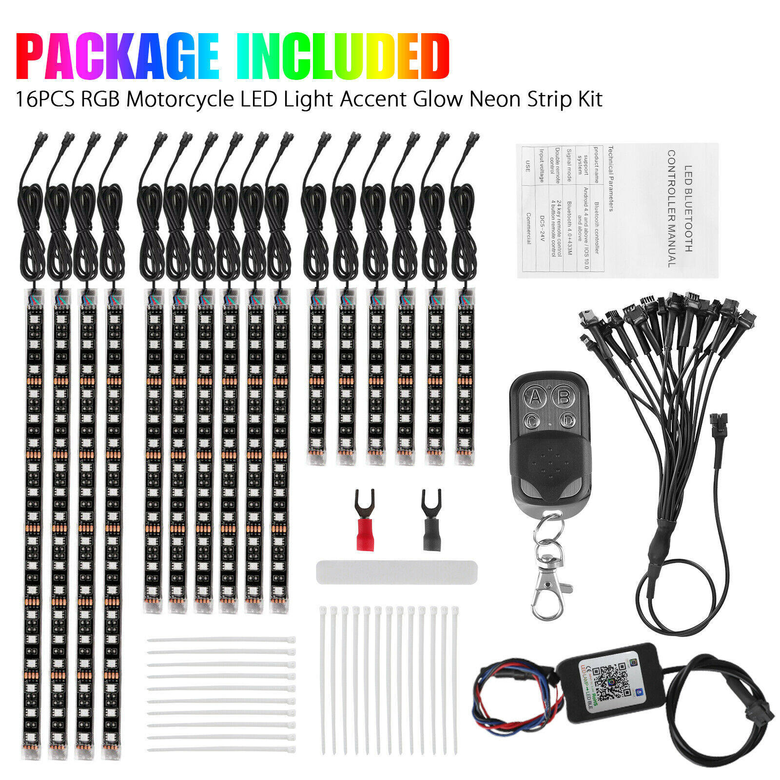 新款一拖十六哈雷摩托车氛围灯LED越野改装底盘灯RGB幻彩灯条车灯