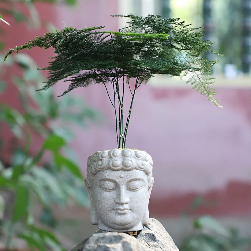 创意个性仿石树脂花盆家居阳台佛头装饰盆栽摆件简约绿植园艺花器
