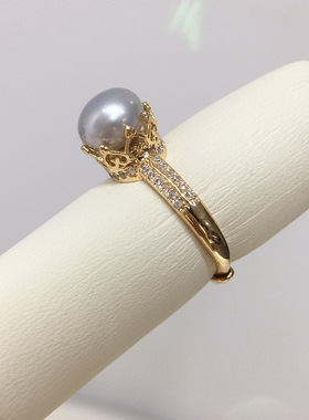 诸暨天然淡水珍珠戒指高级感精致18K包金微镶锆石皇冠戒指