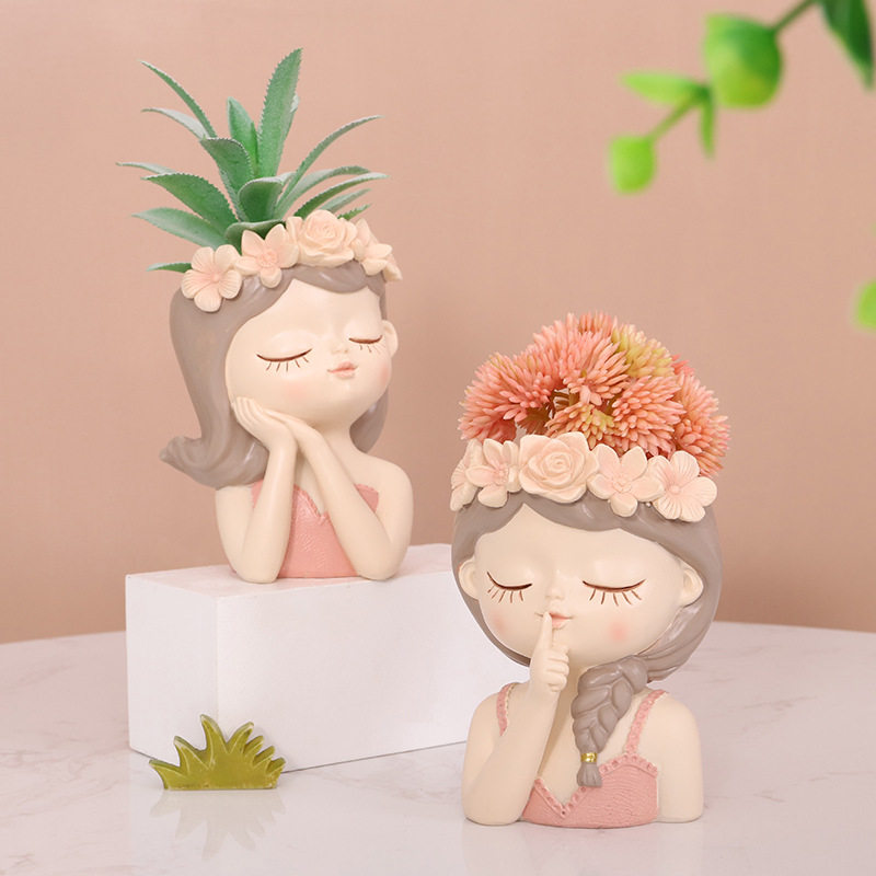 创意仙女树脂小花盆阳台园艺微景观多肉花盆绿植花器桌面盆栽花盆