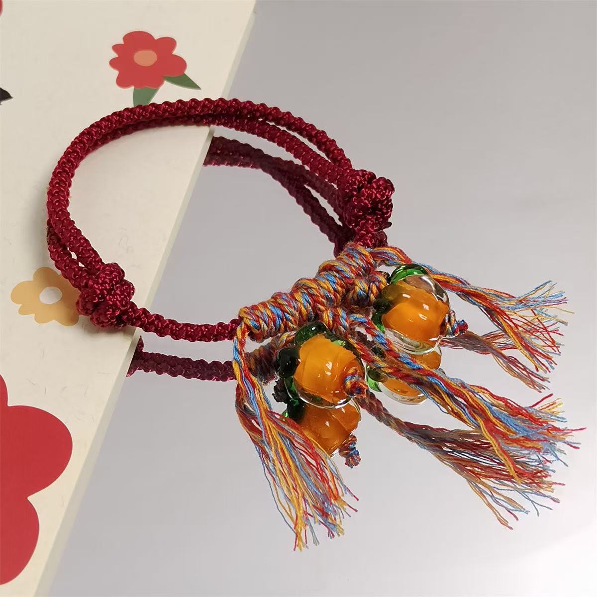 新款国风饰品 手绳 柿柿如意古风编织琉璃手环轮回调节手绳ins风