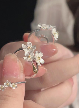 柘城钻石钻石之乡立体花朵戒指银色鸢尾花古风中世纪法式复古宫廷