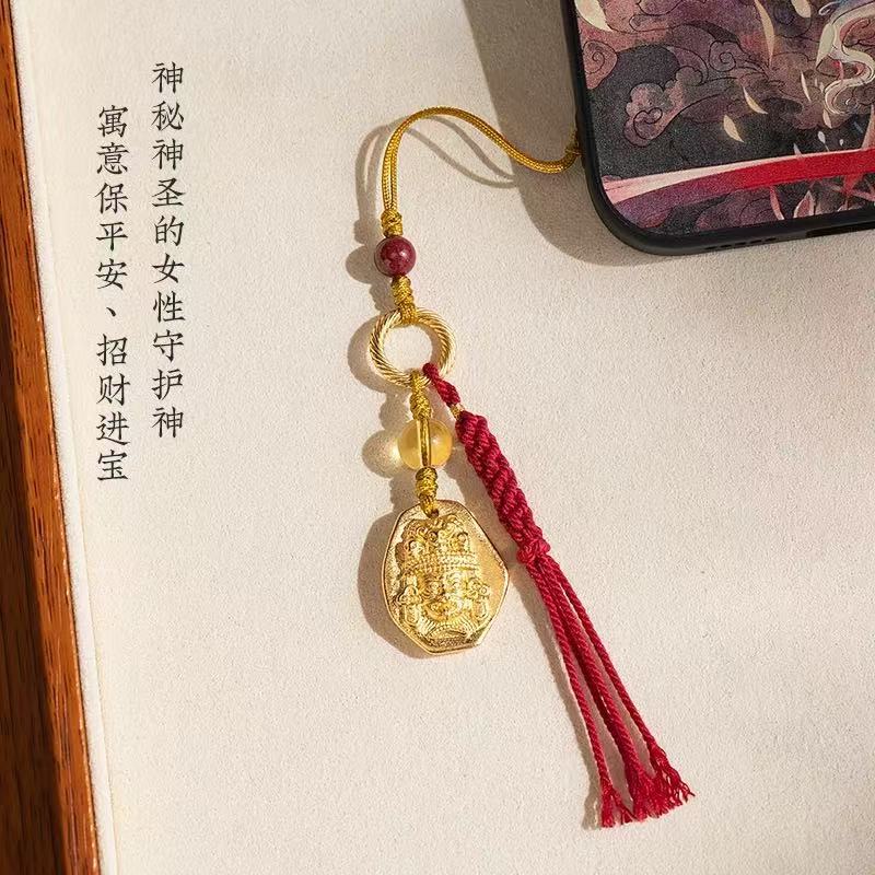 古法沙金扎基拉姆手机链挂件藏式女财神手机挂绳招财黄水晶手工厂