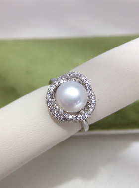 经典18K包金微镶锆石鸟巢戒指天然淡水珍珠白铜镀金直播货源