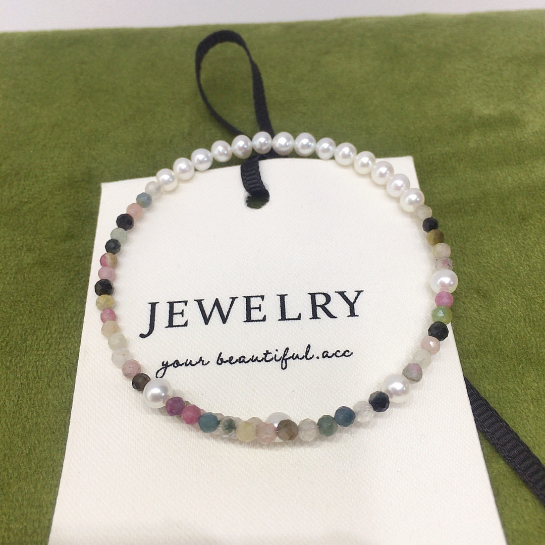 高品质设计款弹力baby珠天然淡水珍珠手镯碧玺金珠小米珠手饰