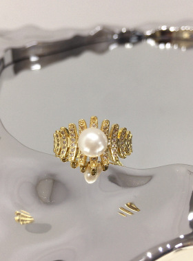 诸暨天然淡水珍珠戒指18K真金电镀微镶锆石鱼骨戒指一件代发