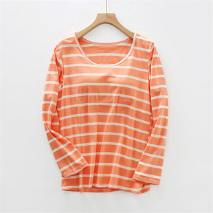 带胸垫睡衣上装秋冬季宽松罩杯内衣一体家居服瑜伽休闲散步运动衣