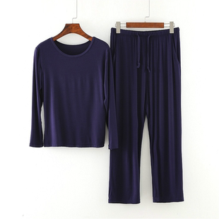 圆领长袖 宽松套装 秋冬季 睡衣睡裤 莫代尔男女式 家居打底衫 秋衣秋裤