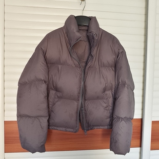 挂板清仓50%鸭绒灰色立领短款双面羊绒大衣羽绒外套短外套,不退换