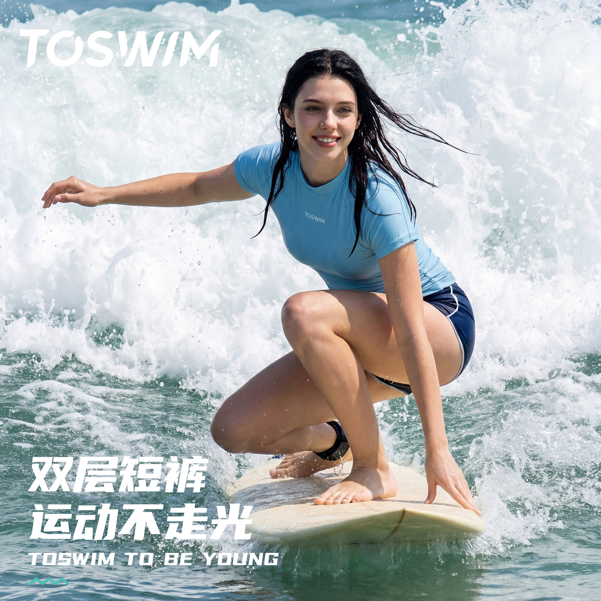 TOSWIM女士分体泳衣短袖短裤Air云感皮元气运动温泉度假冲浪健身