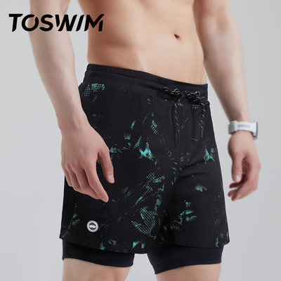 TOSWIM男士泳裤沙滩裤双层内里