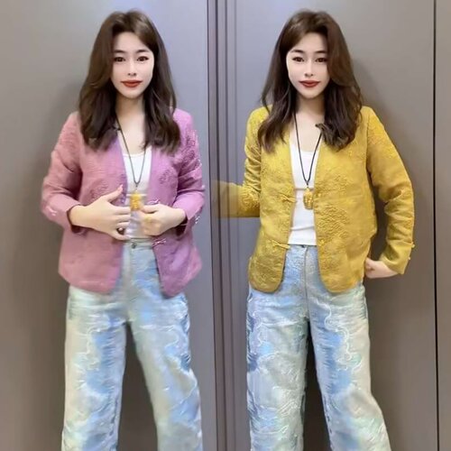 盘扣提花高级衬衫气质外套上衣