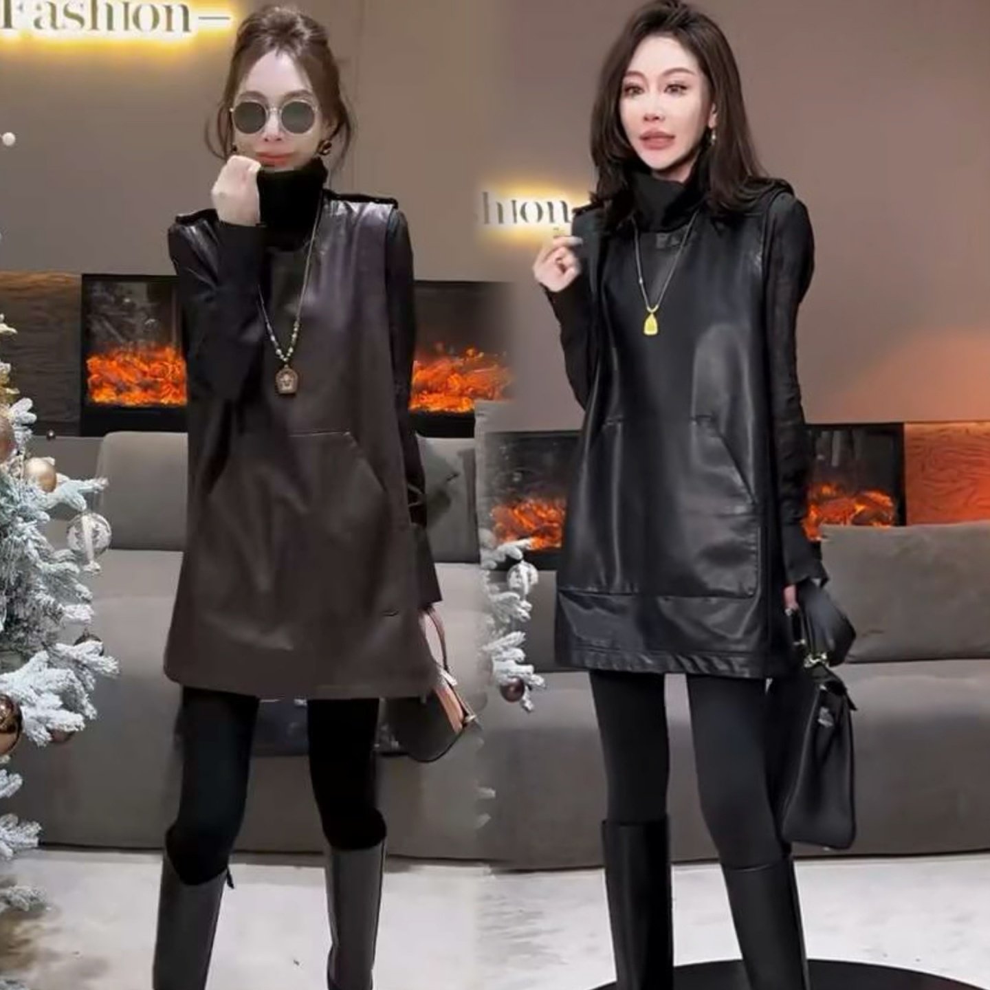 2026春季新款洋气高级感减龄蛋白皮马甲裙+打底衫时尚百搭两件套,女装/女士精品,马夹,淘宝优惠券,粉丝福利购,淘宝优惠卷