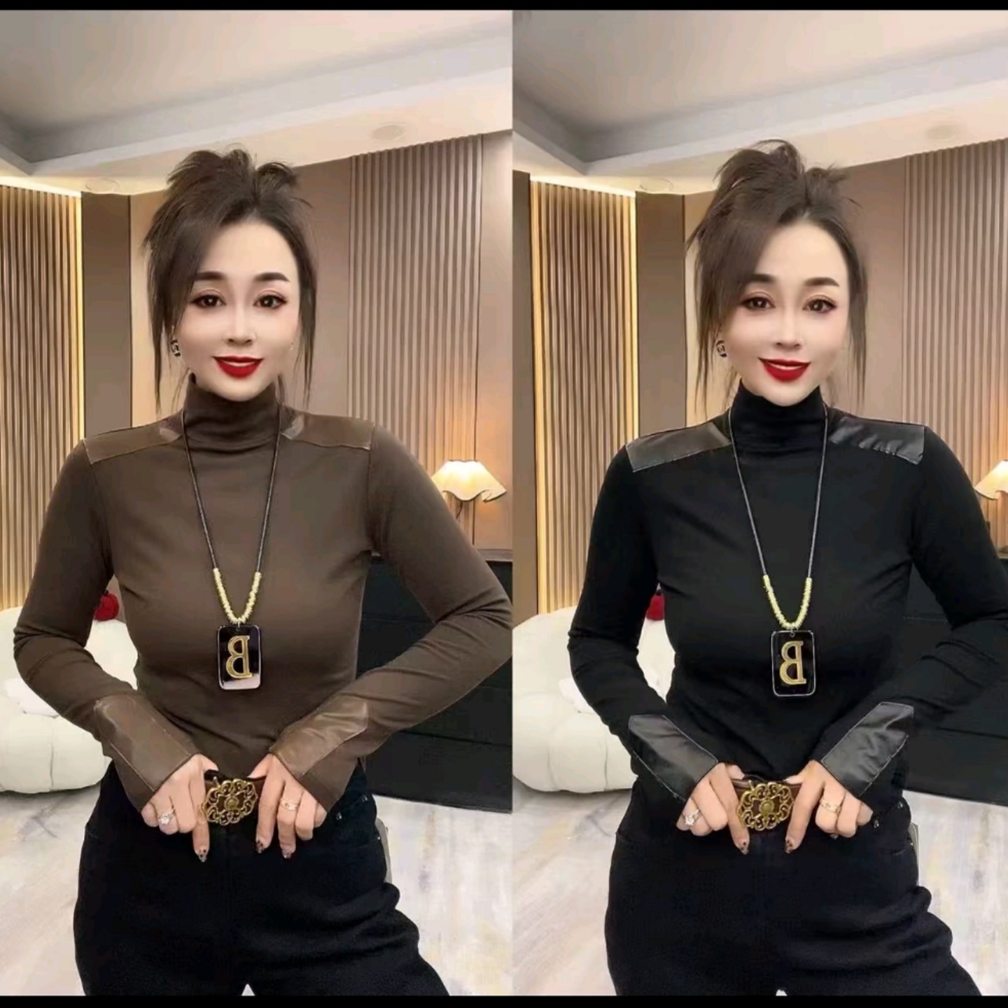 拼皮加绒小衫洋气显瘦打底衫上衣