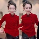 2026新年款 女 上衣衬衫 喜庆立领盘扣气质高级感丝绒国风衫 新中式