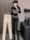 新款 显瘦铅笔裤 重工水钻图层弹力加绒皮裤 2024冬季 小脚裤 修身 女裤