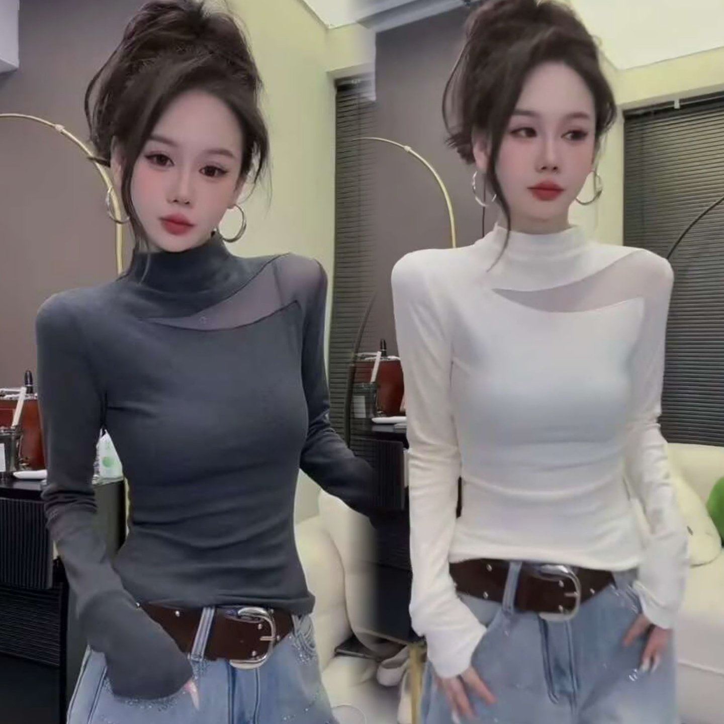 显瘦高领设计感上衣小衫打底衫女