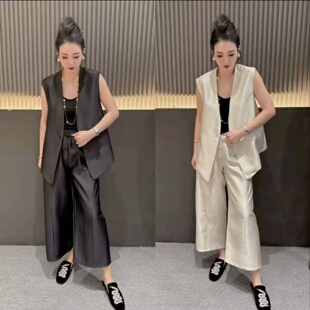 百搭高级感气质马甲上衣 2026春夏季 新款 时尚 休闲两件套女 直筒裤