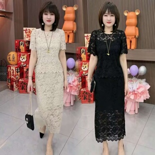 2026春夏季 百搭高级感气质洋气显瘦蕾丝上衣 半身裙套装 裙女 时尚