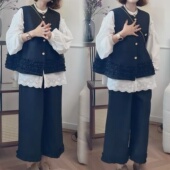 衬衫 马甲 裤 子时尚 女 2025高级感早秋新款 三件套装 百搭设计感大码