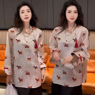 上衣衬衫 2026新年战服高级感国风圆领气质长袖 新中式 洋气大码 时尚