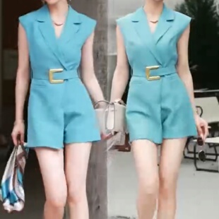 2026夏季时尚洋气显瘦气质高腰收腰简约通勤风V领无袖连体裤女