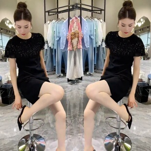 显瘦重工亮片法式 2025年夏季 新款 洋气修身 连衣裙女 轻奢网纱裙时尚