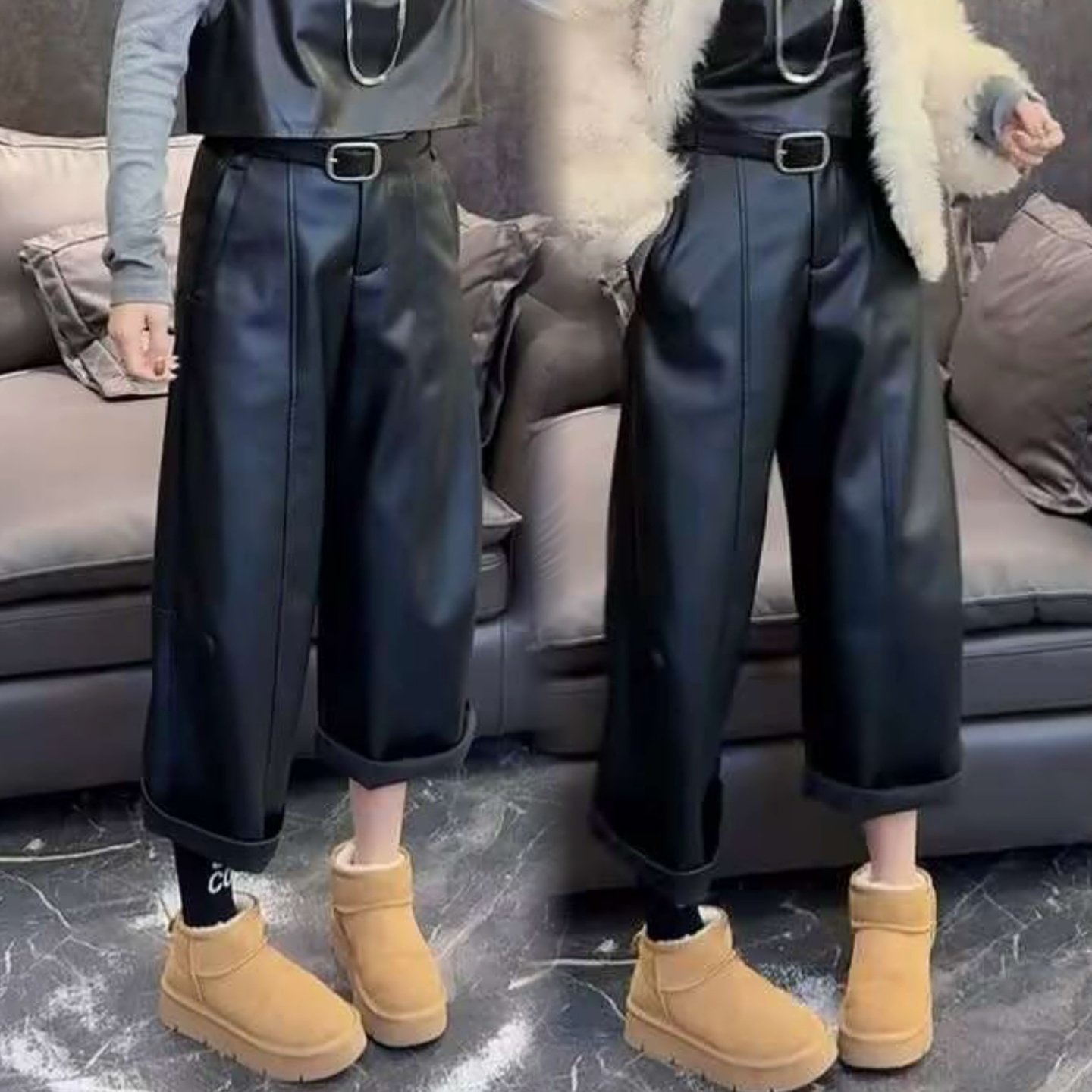 2026新款洋气时尚百搭宽松显瘦高级感气质加绒休闲pu蛋白皮裤子女,女装/女士精品,休闲裤,淘宝优惠券,粉丝福利购,淘宝优惠卷