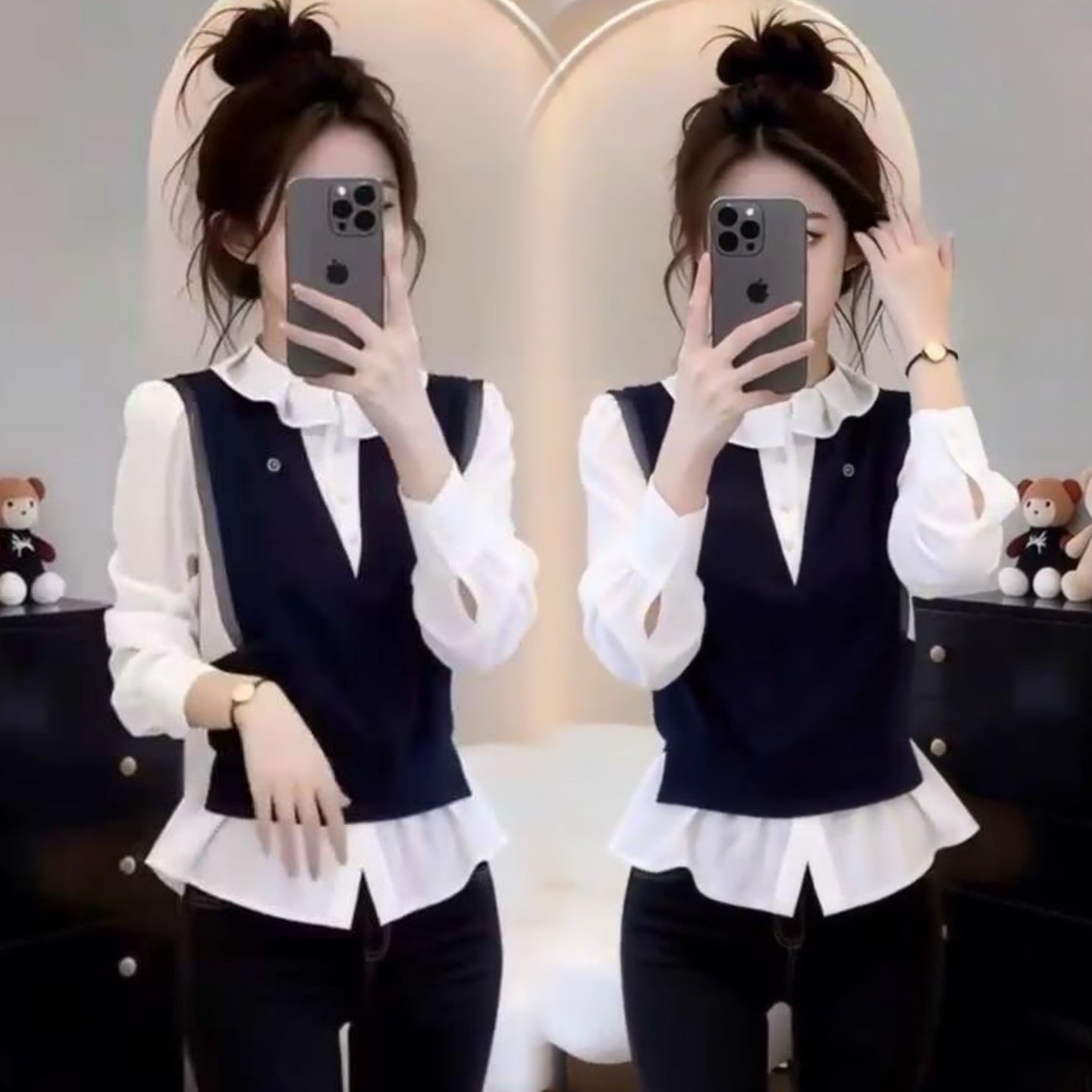 2026春季新款洋气高级感气质时髦百搭减龄假两件娃娃领衬衫女上衣,女装/女士精品,衬衫,淘宝优惠券,粉丝福利购,淘宝优惠卷