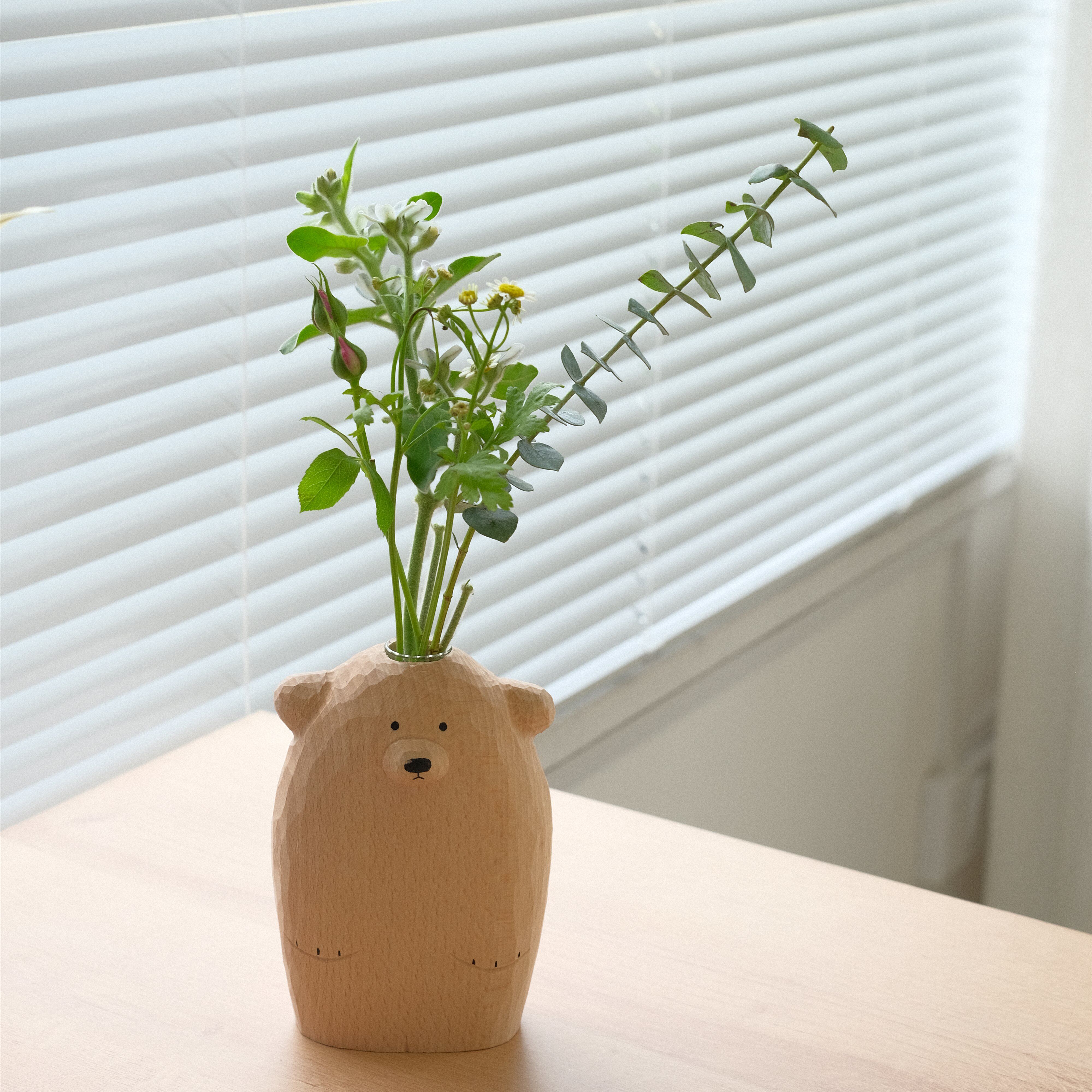 治愈系纯实木小熊花器