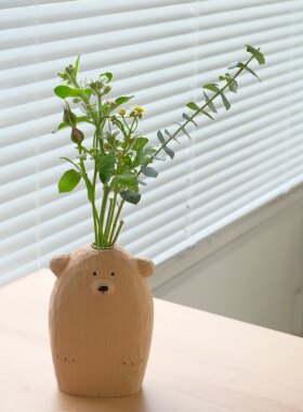 不土 小熊花插 纯手工实木花器花瓶治愈系居家乔迁礼物家居摆件