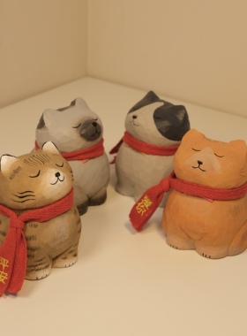 不土 猫肥家润 肥猫木雕祝福系列车载桌面摆件送朋友生日新年礼物