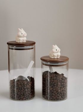 不土 兔子密封罐 原创设计日式可爱咖啡豆茶叶储物罐玻璃密封保存