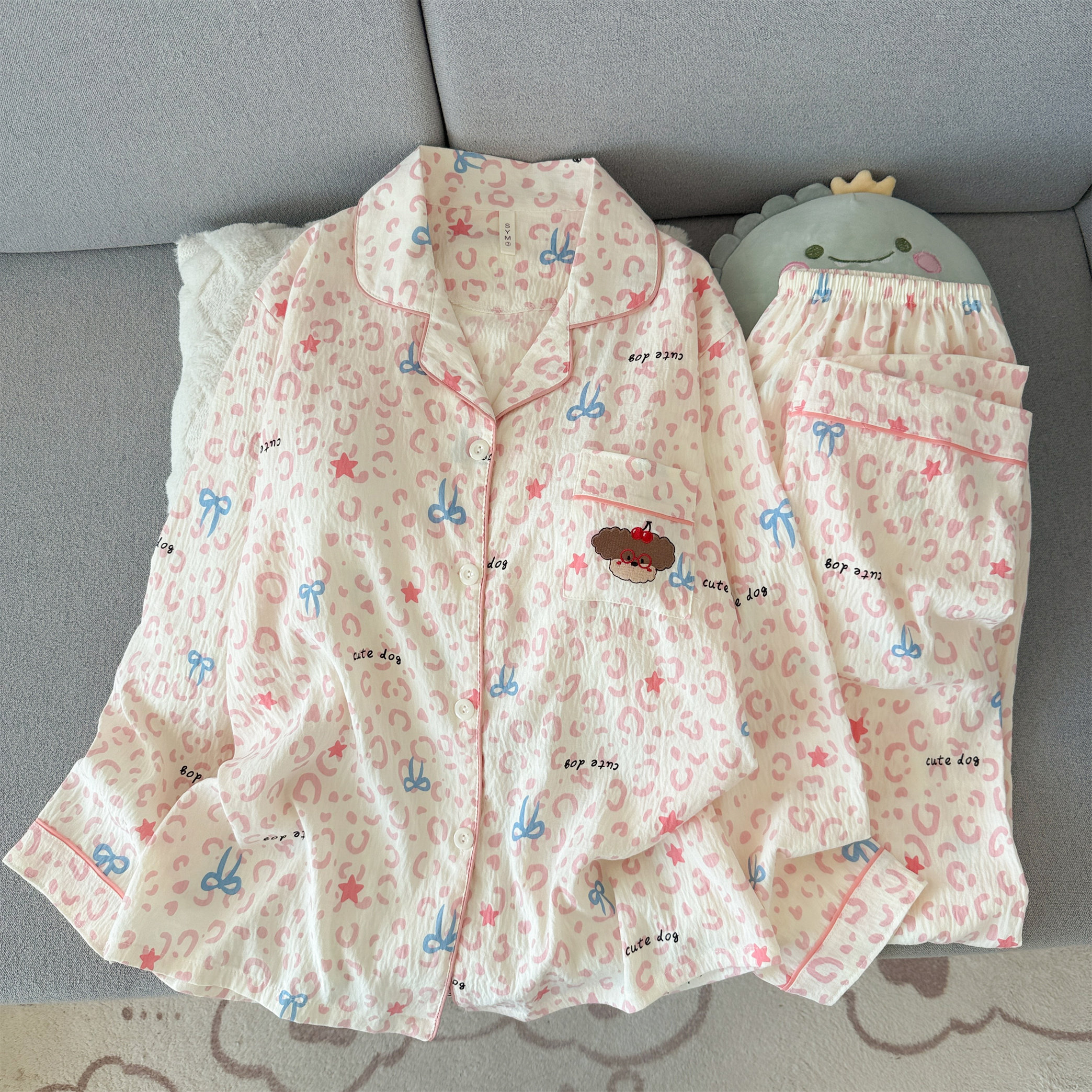 翻领开衫简约睡衣女云朵棉大码长袖长裤温柔亲肤春秋居家服两件套