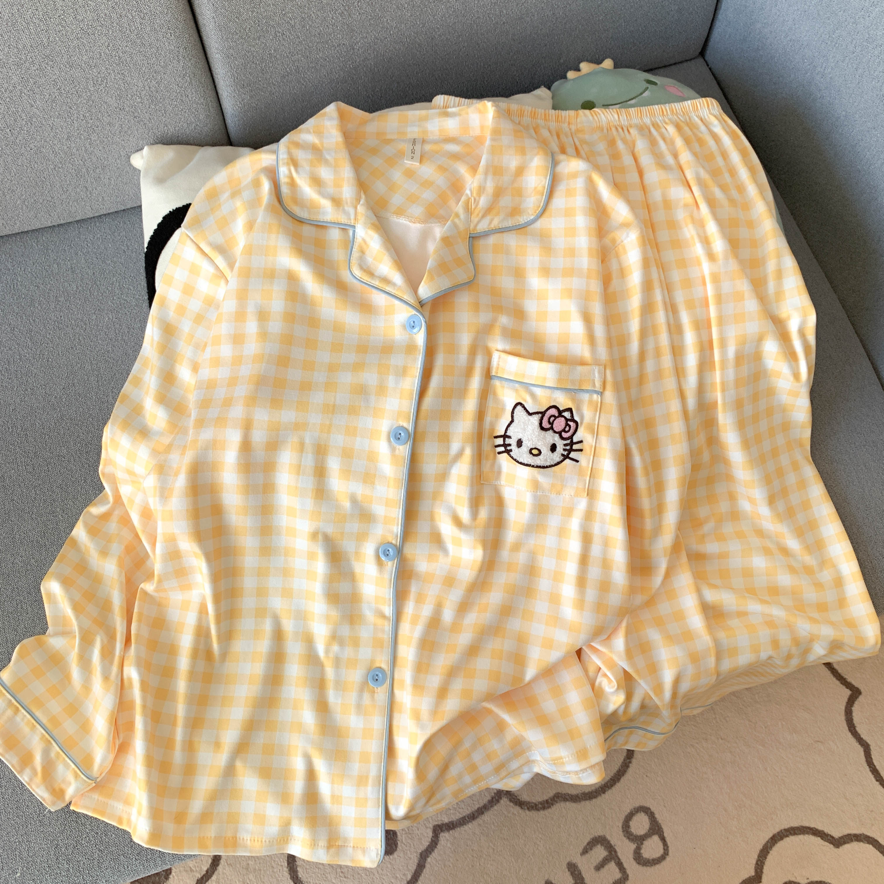 大码胖妹妹睡衣KT猫秋冬德绒加厚轻奢保暖居家两件套简约轻奢风