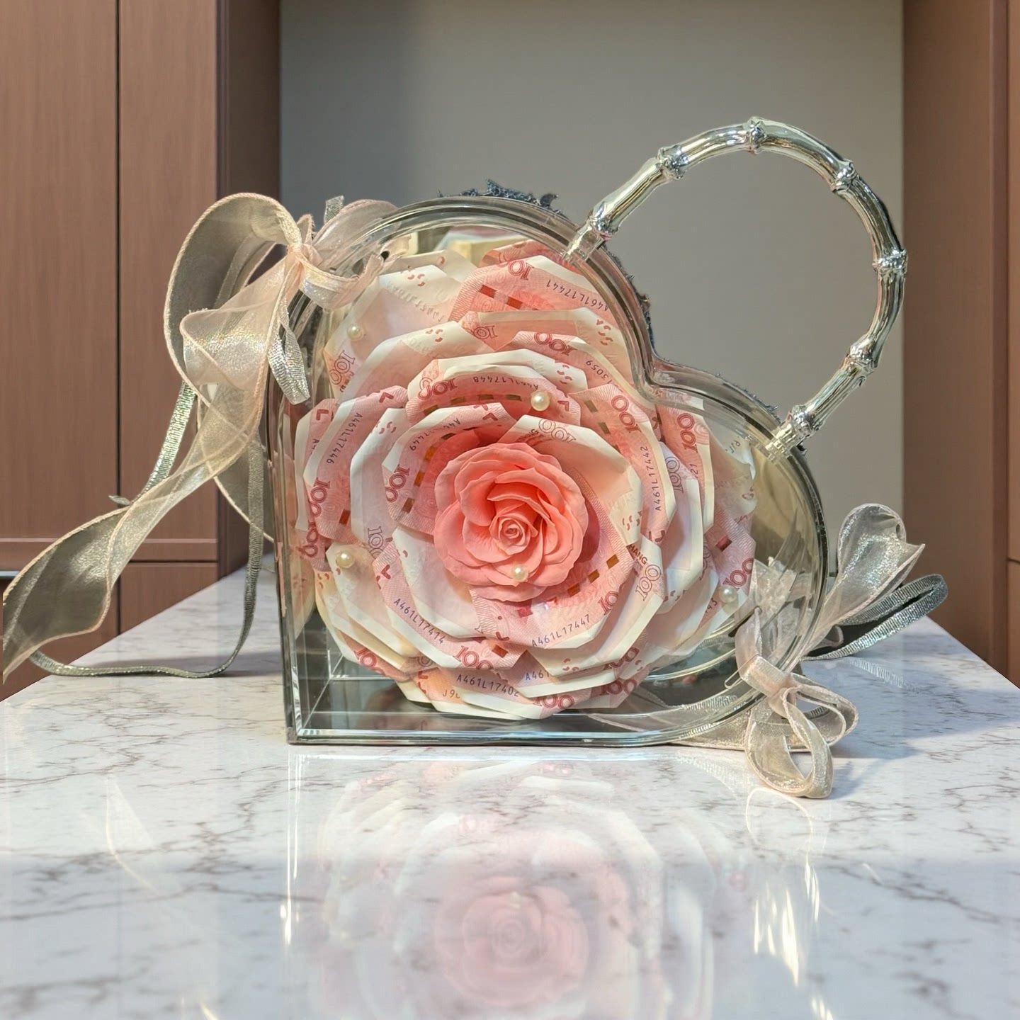 透明亚克力心形手提盒创意爱心伴手礼盒结婚喜糖盒有钱花礼物盒