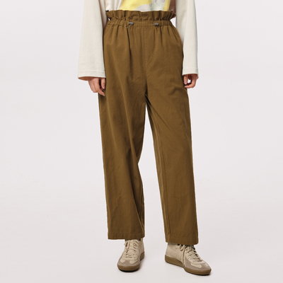 MOVEUP幻走2023秋季.FUN系列 松紧腰抽绳设计师纯棉休闲直筒裤女