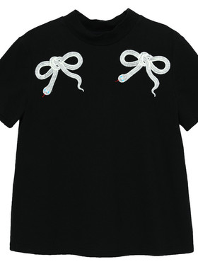 【商场同款】MOVEUP幻走2025春季生肖系列半高领绣花 短款T恤女