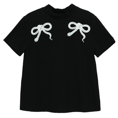 【商场同款】MOVEUP幻走2025春季生肖系列半高领绣花 短款T恤女