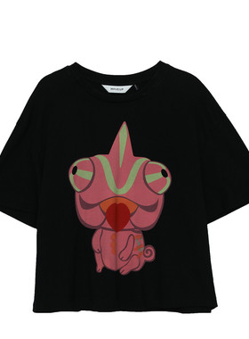 【商场同款】MOVEUP幻走2025春季新款纯棉变色龙印花设计短款T恤